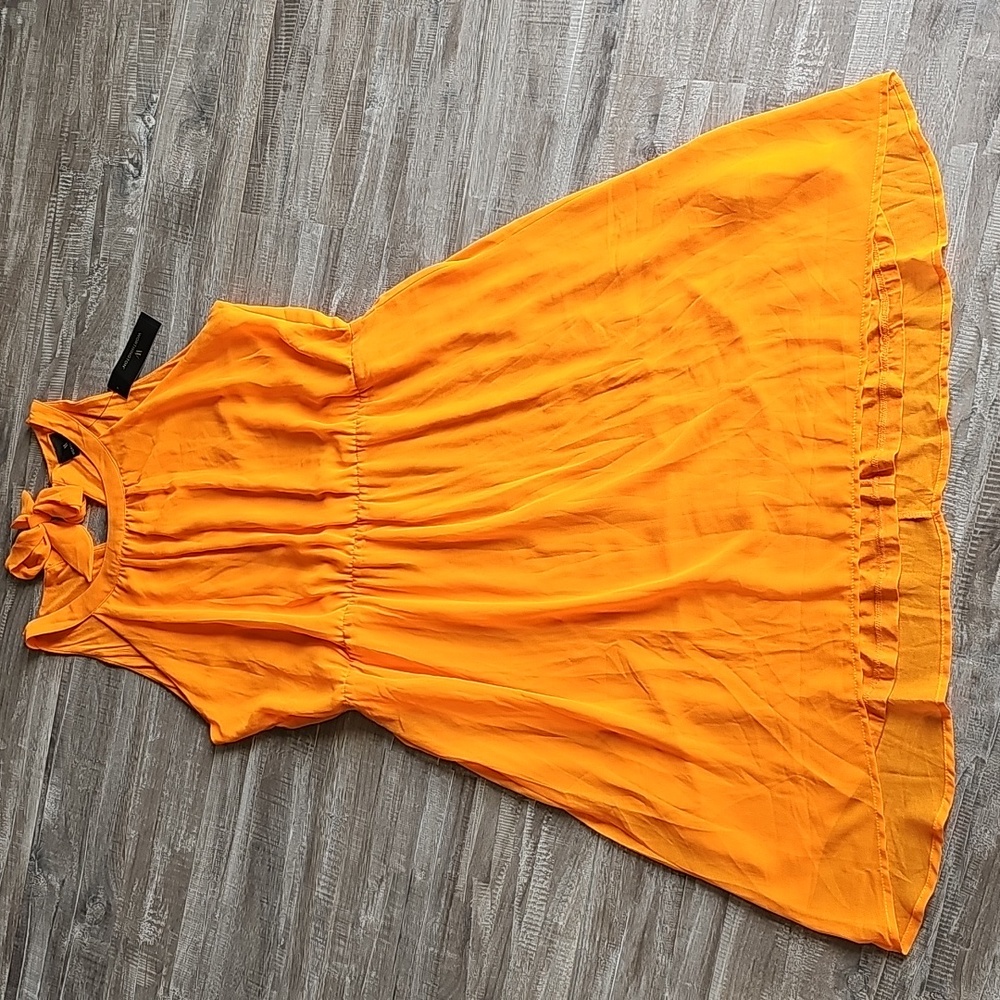 NWT Worthington Orange Sleeveless Dress Chiffon High Low 14 Cinched Waist - Picture 3 of 9